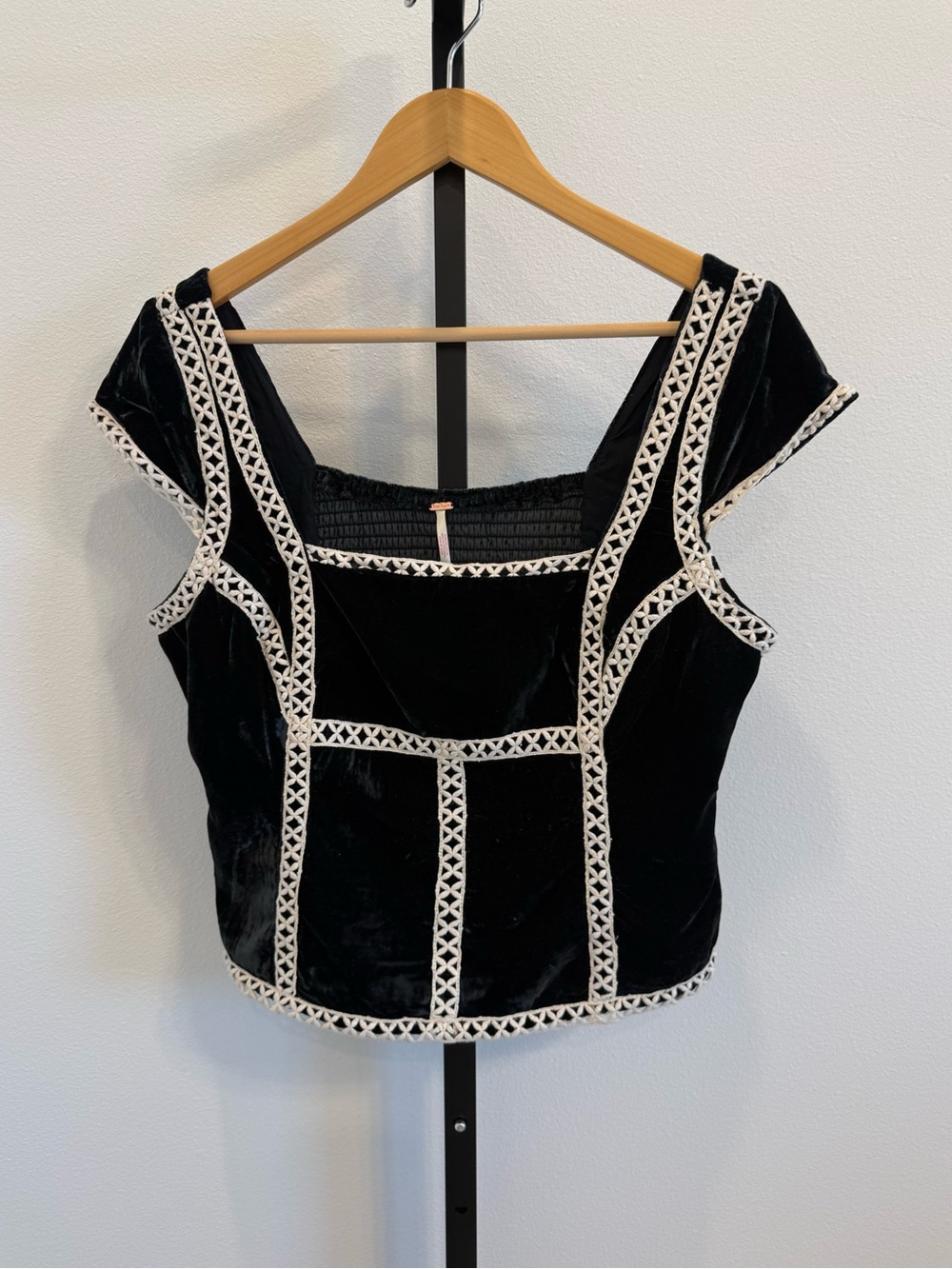 NWT Free People Tyler Velvet Corset Black Top Lace Trim Whimsigoth Fairy Boho Lg
